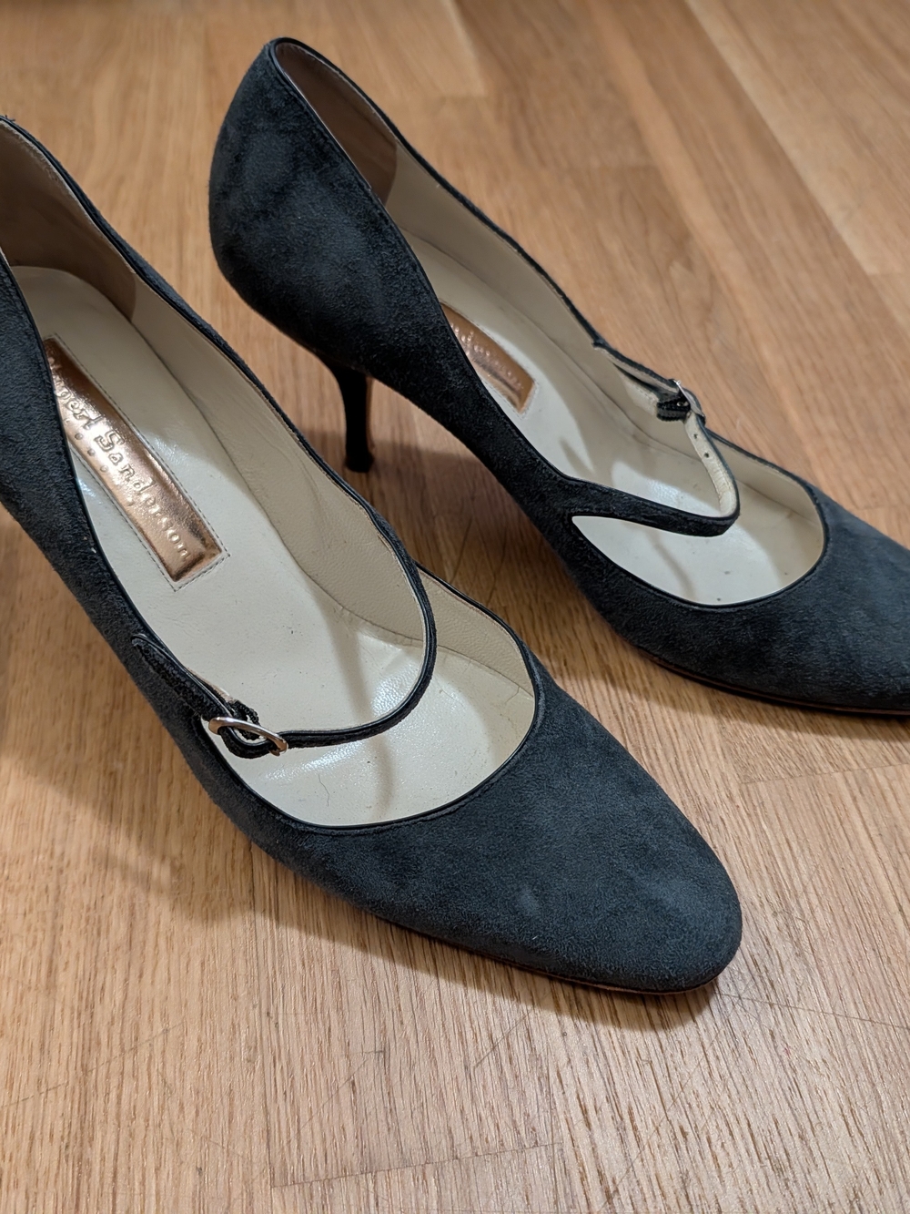 Rupert Sanderson Grey Suede Mary Jane Stiletto Pumps